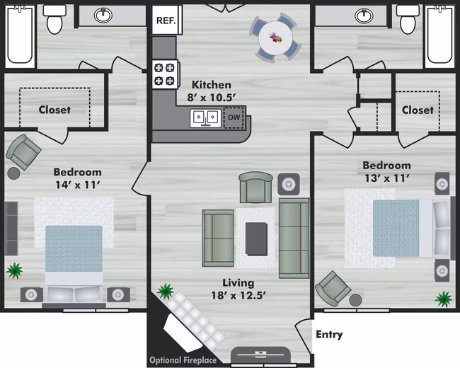 Two Bedroom 623 floor plan